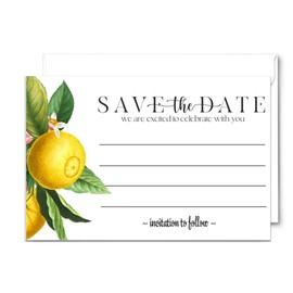 Paper Clever Party Main Squeeze Save the Date with Envelopes, All Occasion Cards for Wedding Invitations, Birthday, Graduation, Lemon and Greenery, 3.5x5, 25 Pack