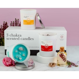 Chakra Abundance Candle Box Set of 3 with Crystals Inside | for Aromatherapy, Meditation, Yoga, Reiki and Mindfulness | Gift Box Candles…