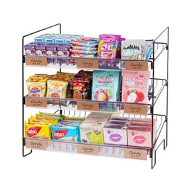 WWN Black 3-Tier Candy Display Rack 24 * 23 * 14inch Versatile Chip and Snack Stand for Countertop Retail, Concession Stands, and Supermarkets