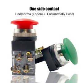 AC 250V 6A 1NO 1NC DPST Momentary Mushroom Head Push Button Switch （ Green1pcs Red1pcs）