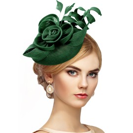 Zinniday Dark Green Church Fascinator - 2025 Victoria Derby Hats 1920s 50s Vintage Feather High Tea Party Kentucky Hat with Hair Clip for Lady Women Girls Holiday Renaissance Party Costume Dress Up