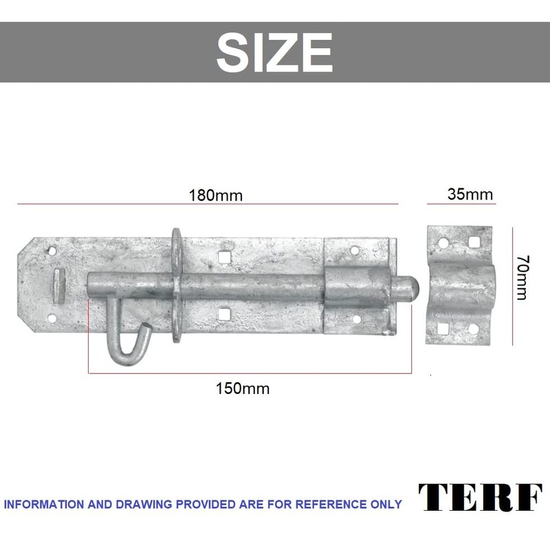 TERF® Heavy Duty Brenton Bolt Galvanised 150mm (6 inch) Strong