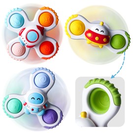 Lerrbo 3 Pieces Pop Suction Cup Spiral Tops Toys for Boys and Girls Aged 1 Year | Novelty Spinner Tops for Toddlers Aged 1-2 Years | Sensory Baby Bathing Toy for Toddlers