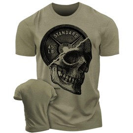 Gymish Lifestyle Gymish Lifestyle Skull Plate Gym Shirt, Work Out Deadlift Skull T-Shirt for Men (SM, SkullPlate Military Green)
