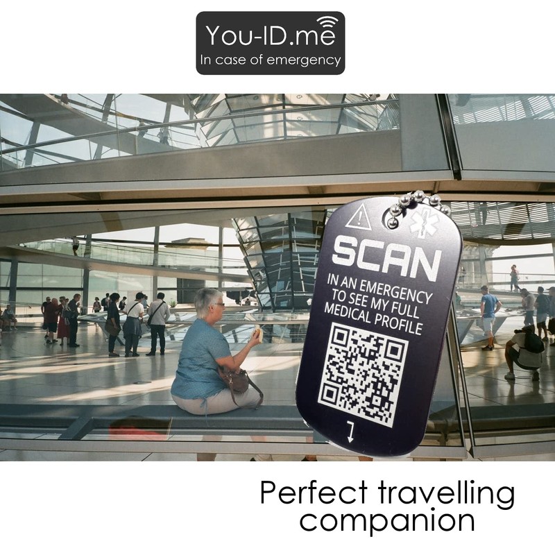You ID Me Medical Necklace Tag with QR Code, Engraved