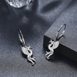 CUOKA MIRACLE Rising Phoenix Dangling Earrings 925 Sterling Silver Phoenix Leverback Earrings Nirvana Rebirth Phoenix Jewelry Phoenix Gifts for Women Birthday Gift for Mom