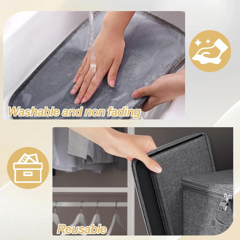 SI SEN Lockable Box, Fabric Storage Box, Grey Rectangular Storage