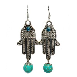 Hamsa Hand Dangle Earrings - Hamsa Kabbalah Earrings - Evil Eye Hamsa Hand - Jewish Judaica Amulett Pendant Jewelry for Success and Proection-Hand of God (Hamsa Hand Earrings-Style 1)