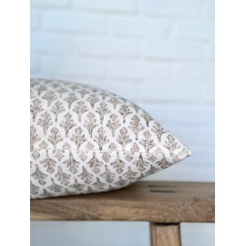 Pillow Cover Linen Lightweight 22 x 22 in Double Sided Block Print with Zipper Easy Removal Home Decor Shabby Chic Farmhouse Neurtral Decorative Sofa Couch Accent (Pattern Beige Coffee)