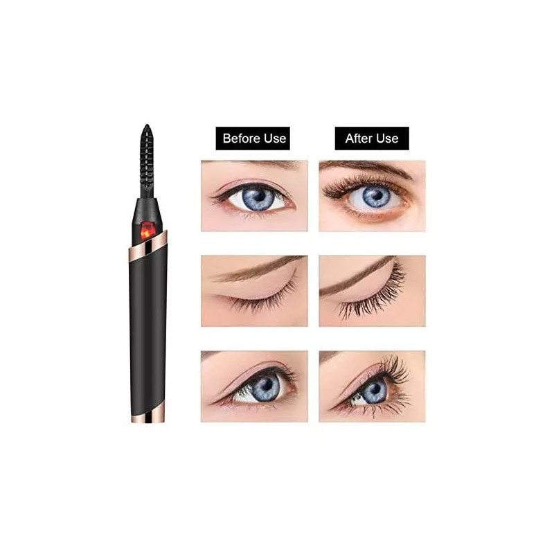 Rizador De Pestañas Electrico Larga Duracion Con Peine Negro