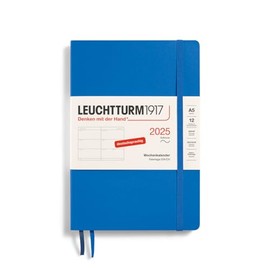 LEUCHTTURM1917 370569 Weekly Planner 2025, Medium A5 Softcover, 12-Month Planner, 80 g, Lined - Sky