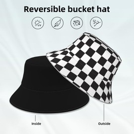 Checkered Bucket Hats for Men Woman - Black Bucket Hat Summer Sun Hat for Beach, Golf, Fishing, Travel (US, Alpha, One Size, Black)