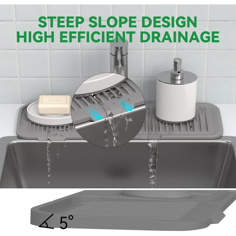 2 Pcs 40x12 cm Silicone Faucet Mats for 3.5-6cm Faucets