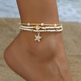 YANCHUN Anklets for Women Waterproof Sea Shell Starfish Ankle Bracelets Summer Beach Dresses for Women 2025 Vacation
