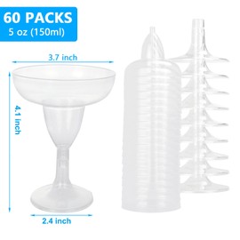 60PCS Plastic Margarita Glasses Disposable Neon Cocktail Cups 5oz Plastic Glasses For Party, 150ml Clear Stemless Party Champagne Cups Bulk, Cinco De Mayo Party Decoration for Fun Taco, Mexican Theme