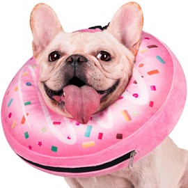 Didopet Inflatable Dog Pillow Cone Collar After Surgery, Donut Soft Neck Cone for Pug Dachshund Medium Dogs, etc, Dog Cone Alternative to Stop Licking Recovery E Collar Pink
