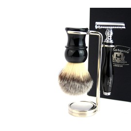 Vintage De Safety Razor Luxury Shaving Set with Synthetic Hair Brush, Steel Stand)