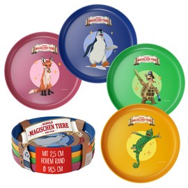Awave The School of Magic Animals 4-Piece Children's Plate Set, 18.5 cm, Children's Tableware Made of rPET without Melamine, BPA-Free, Rabbat Henrietta Juri Caspar, Reusable, Dishwasher Safe