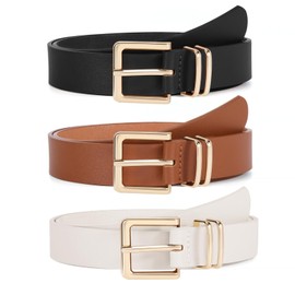 VONMELLI 3 PACK Women Leather Belts for Jeans Pants Dresses Fashion Ladies Waist Belt with Gold Square Buckle L