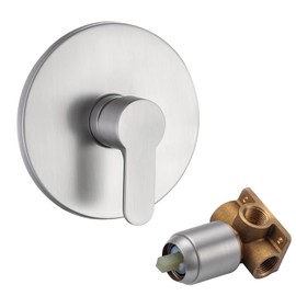 BANGPU Shower Handle Valve Wall Mount Bathroom Shower Mixer Valve Single Function Round Shower Valve Hot and Cold Mixer Shower Control Valve Kit 4.3 Inch Cover Pated, Brushed Nickel