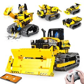 LECPOP LECPOP 5 in 1 STEM Robot Toy Building Kit, 452 PCS Blocks App & Remote Control Engineering Toys Robotics for Kids Ages 8-12, RC Bulldozer Erector Sets for Boys Girls 6 7 9 10 11 13 14+ Birthday Gifts