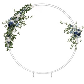 Ling's Moment Wedding Arch Artificial Flowers Ceremony Backdrop 4 Swags of Rose Arbor Decorations,Dusty Blue & Navy Outdoor Hanging Party Reception Floral Garland Arrangement Decor