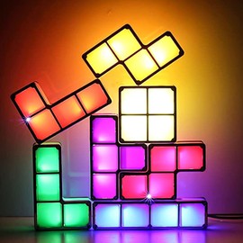 Vmxlso Stackable Night Light Children, 7 Colours Induction Interlocking Desk Lamp LED, 3D Puzzles Bedside Lamp Children, DIY Tangram Puzzles Toy Night Lamp Gifts for Boys Girls