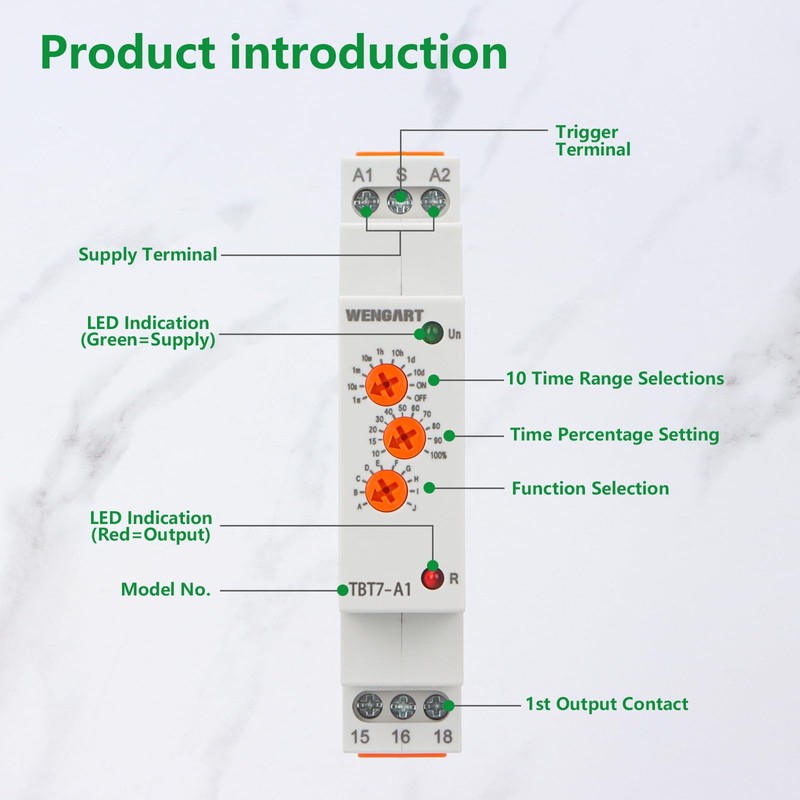 Wengart Delay Time Relay TBT7-A1, Time Relay with 10 Functions