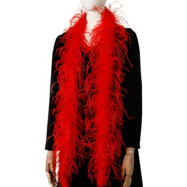 Soarer Red Ostrich Feather Boa - 2Yards 1Ply Long Boas for Holiday Party,Home Decor,DIY Craft Sewing(Red)