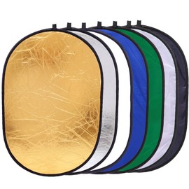 REFLEX CAMERA 7-in-1 Photography Reflector (Rectangular) – Translucent/Silver/Gold/White/Black/Blue/Green – Light Diffuser & Chroma Key Background Kit with Carrying Case (100x150cm/39x59)