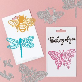 GLOBLELAND 4 Pieces Flower Butterfly Metal Cutting Dies Bee Dragonfly Cutting Dies Metal Stencils Metal Cutting Dies for Card Making Embossing Tool Stencil Scrapbooking DIY Craft Album
