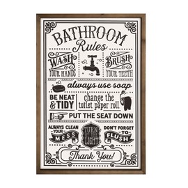 flangairy 16×12.6 Inch Bathroom Rules Wall Decor Art With Wood Frames, Wooden Toilet Rules Sign, Farmhouse Restroom Pictures Above Toilet Decoration for Home