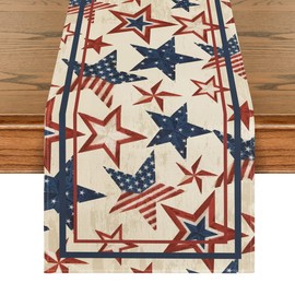 Artoid Mode The Stars and Stripes 4th of July Table Runner, Patriotic Memorial Day Kitchen Dining Table Decoration for Home Party Decor 13x108 Inch