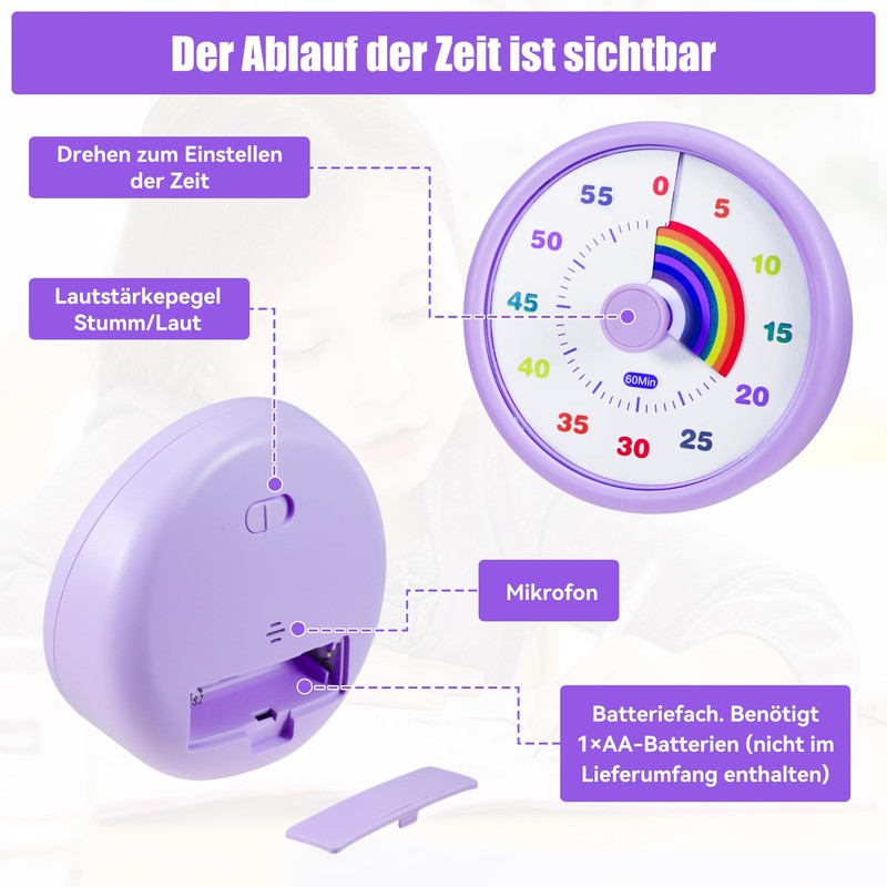 Visual Timer for Children, 60 Minute Rainbow Countdown Timer for