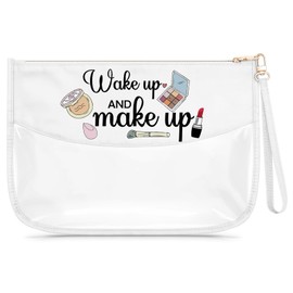 Inspirational Gifts for Girl Women Wake up and Make up Makeup Bag Beautician Gift for Cosmetic Lover Christmas Birthday Present for Daughter Sister Best Friend Coworker Toiletry Bag for Travel