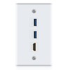 Halokny HDMI USB 3.0 Wall Plate - 3 Port Outlet