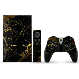 MightySkins Skin Compatible With NVIDIA Shield TV (2017) wrap cover sticker skins Black Gold Marble