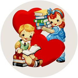 Vintage Kids with Hearts Valentine's - Circle Sticker Decal 3" x 3"