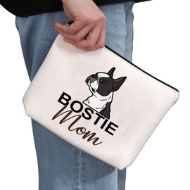 PYOUL Boston Terrier Lover Gift Bostie Mama Makeup Bag Boston Terrier Mum Cosmetic Bag Boston Terrier Owner Gift Dog Lover Gift, Bostie Mom B