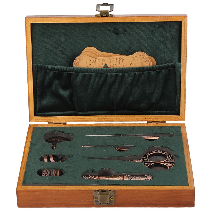 Vintage Embroidery Scissors Set Wooden Stainless Steel Sewing Box Scissors