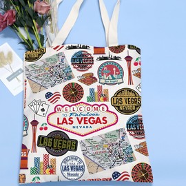 VAMSII Las Vegas Souvenir Las Vegas Tote Bag Las Vegas Landmarks Gifts Las Vegas Lover Gift Lucky Slot Machine Gift (LasVegasTote)