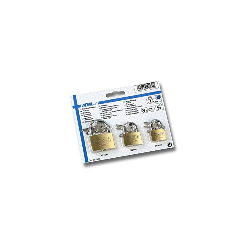 Meister 9515300 Padlock 3-Part 25 mm 30 mm and 40