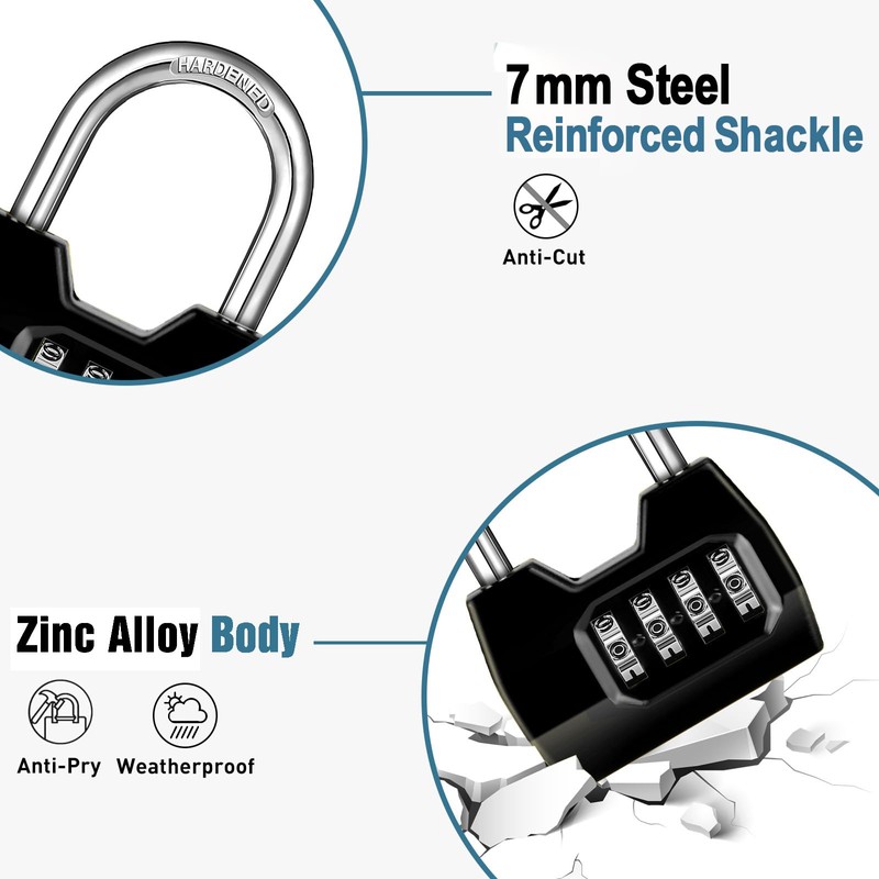 1 Pack disecu 4-Digit Combination Lock, Waterproof Outdoor Padlock for