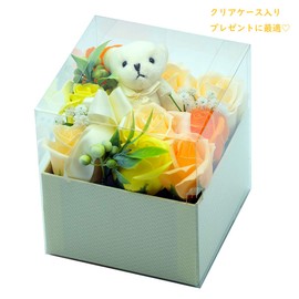 Bubble Flower Bear Box, Soap Flower Arrangement, Bear Plush, Rose, Box Flower (Orange)