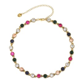 Ever Faith Colorful Crystal Choker Necklace, Sparkly Rhinestone Statement Gold Chokers Necklaces Costume Prom Party Neck Piece for Women Boho Summer Beach Jewellery