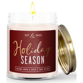 Holiday Candles, Christmas Candles Scented – ‘Holiday Season’ Soy Candle, w/Apple, Cinnamon & Clove - Infused with Essential Oils I Holiday Candle I 9oz, 50Hr, Made in USA