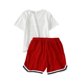 SweatyRocks Boy's Number Graphic Letter Print T Shirt and Shorts Set Casual 2 Piece Outfit Red and White 9Y