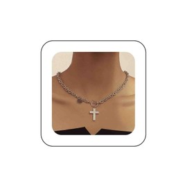 Vacaonio Boho Mother Of Pearl Cross Choker Necklace Faith Cross Pendant Necklace White Cross Necklace Toggle T Bar Chain Necklace Silver Disc Coin Drop Necklace Jewelry for Women