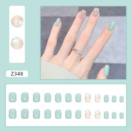 24 Pieces Fake Nails Acrylic Full Cover Fake Nail Including Glue Fake Nails Press On Nails French Tip Square Stick On Nails for Women Nails Art (5Nails_Lakeland)