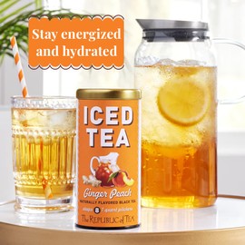 The Republic of Tea The Republic of Tea C Ginger Peach Black Iced Tea Bags, 40 Large Quart-Sized Iced Tea Pouches, Naturally Caffeinated